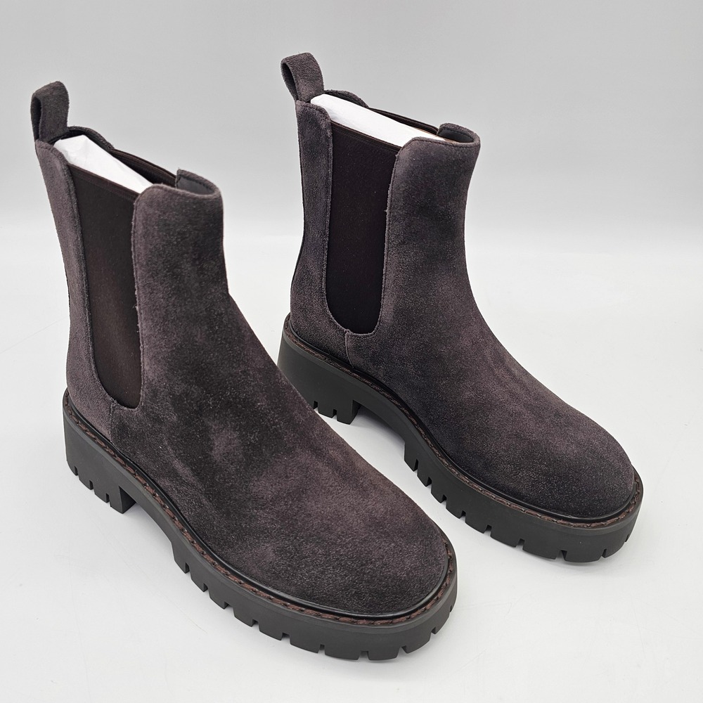Michael Kors Asher Flat Bootie Womens 7 Chocolate Leather Lug Sole Chelsea Boots